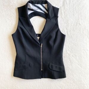 VTG BEBE Vest Waist-Coat w/ Back-keyhole Design Black